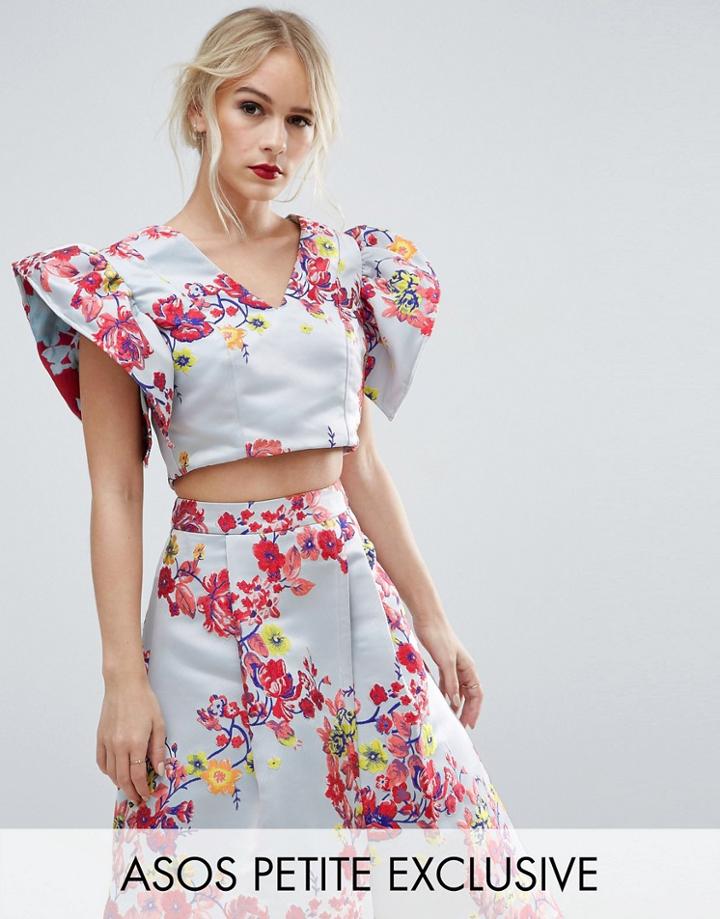 Asos Petite Salon Floral Jacquard Crop Top Co-ord - Multi