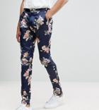 Asos Tall Wedding Super Skinny Suit Pants With Navy Floral Print - Navy