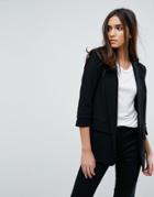 Warehouse Rouched Sleeve Tailored Blazer - Black