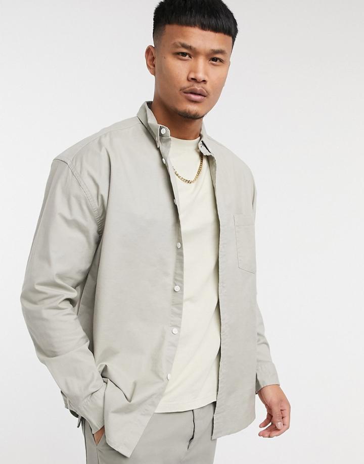 Asos Unrvlld Spply 90s Oversized Organic Oxford Shirt In Beige-neutral