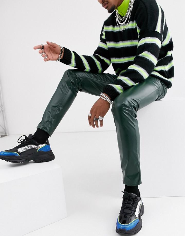 Asos Design Skinny Coated Leather Look Jeans In Green