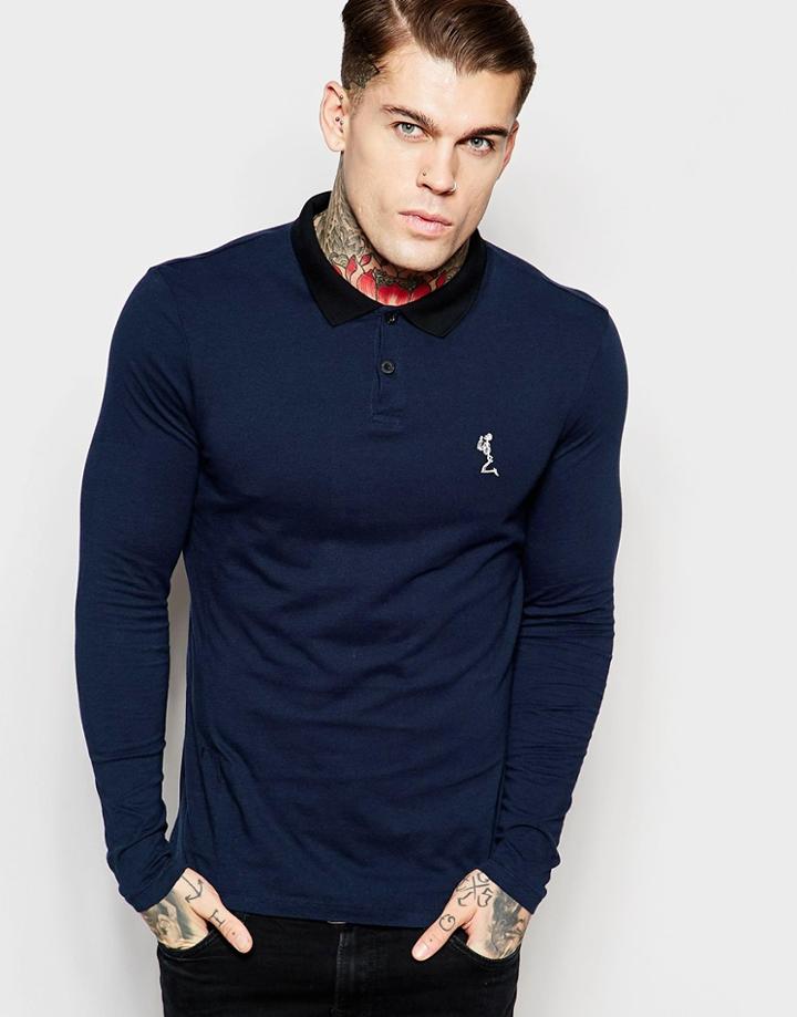 Religion Long Sleeve Jersey Polo - Navy