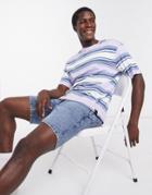 Topman Oversized Striped T-shirt In Lilac-purple