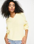 Selected Femme Cotton Mix V Neck Sweater In Yellow
