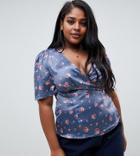 Fashion Union Plus Wrap Top In Romantic Floral - Gray