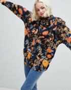 Monki Floral Ruffle Shoulder Shirt - Multi