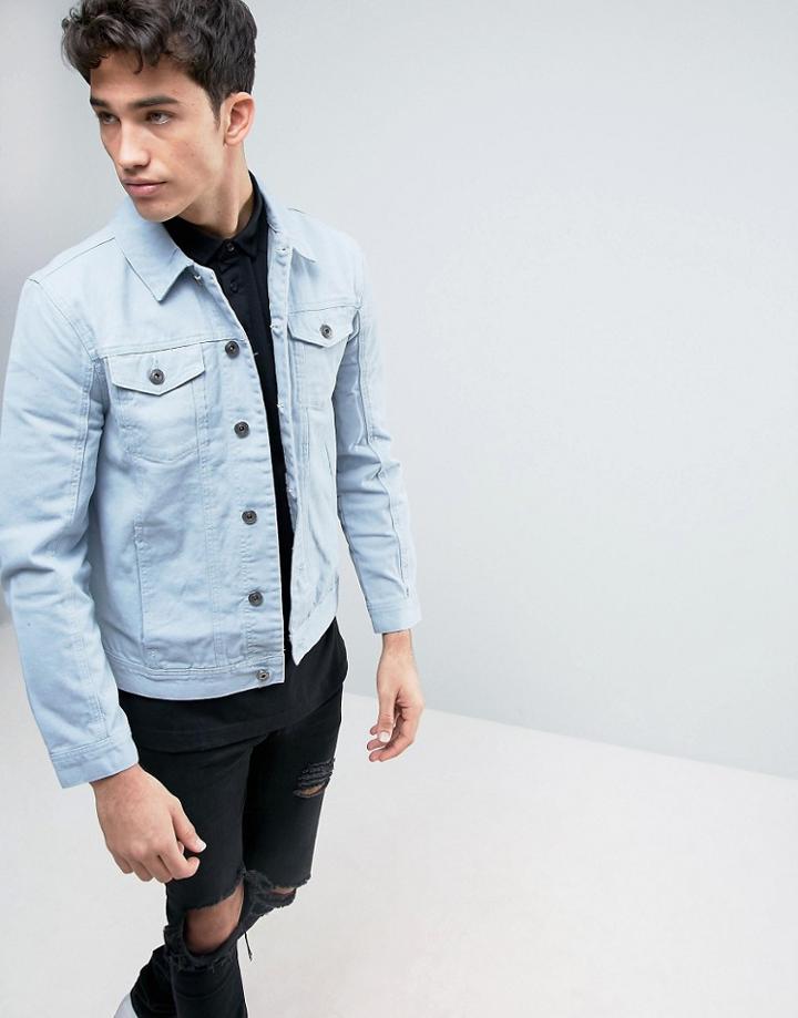 Brave Soul Washed Denim Jacket - Blue