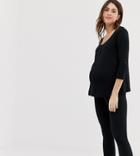 Asos Design Maternity Lounge Nursing Rib Top & Legging Set With Poppers-black
