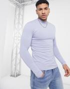 Asos Design Long Sleeve Muscle Fit T-shirt With Turtle Neck In Light Blue-blues