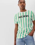 Brave Soul Fake News Stripe T-shirt - Green