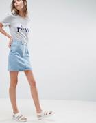 Asos Denim Original Skirt With Exposed Zip - Blue