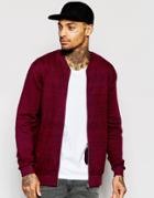 Asos Jersey Bomber Jacket With Geo-tribal Front Print In Burgundy - Burgundy