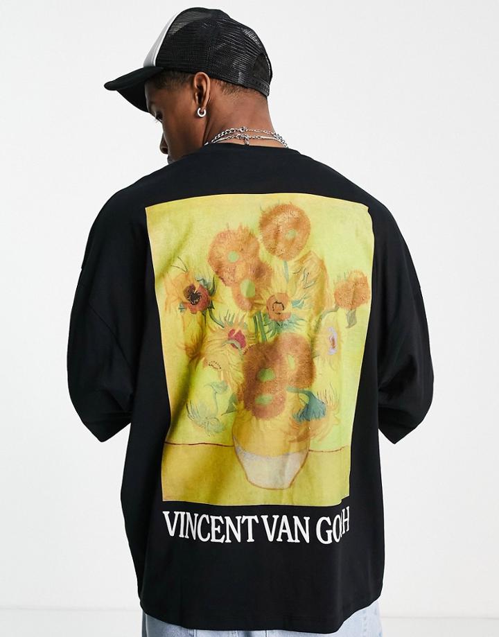 Asos Design Oversized T-shirt With Van Gogh Sunflower Print In Black