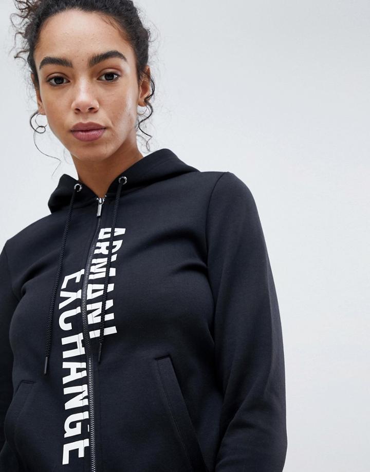 Armani Exchange Spliced Logo Zip Through Hoody - Black
