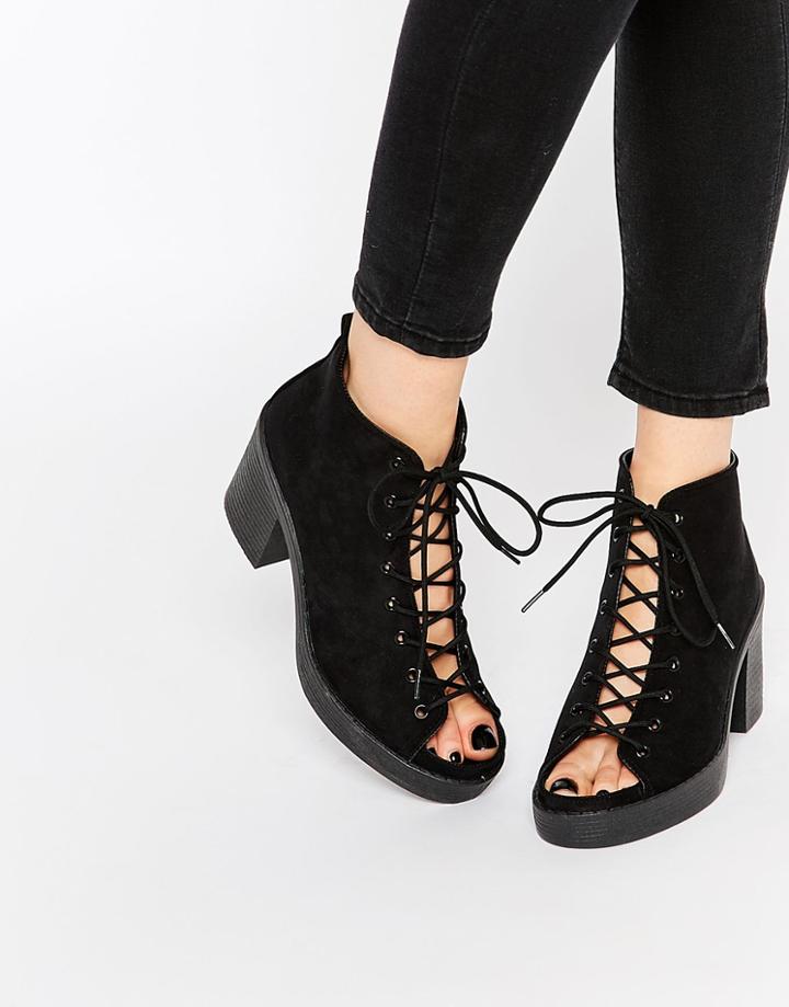 Asos Tiger Lace Up Heeled Sandals - Black