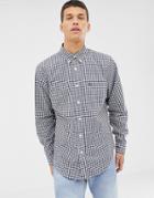 Abercrombie & Fitch Icon Logo Pocket Button Down Gingham Check Shirt Slim Fit In Navy/white