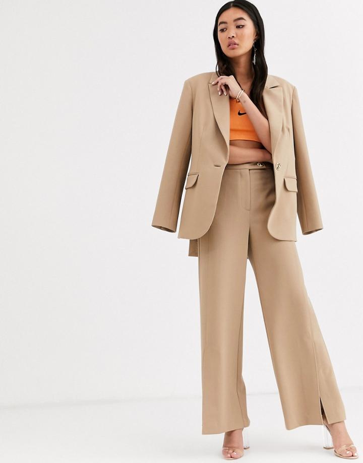 Asos White Twill Tailored Split Front Pants-brown