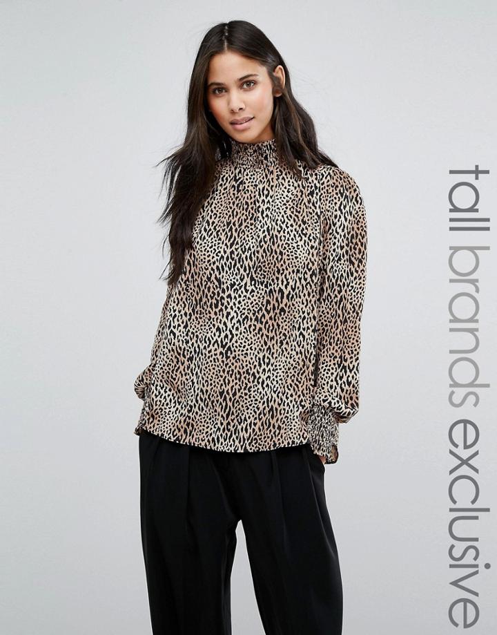 Y.a.s Tall Illu High Neck Animal Print Blouse - Multi