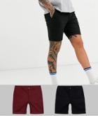Asos Design 2 Pack Super Skinny Chino Shorts In Burgundy & Black Save