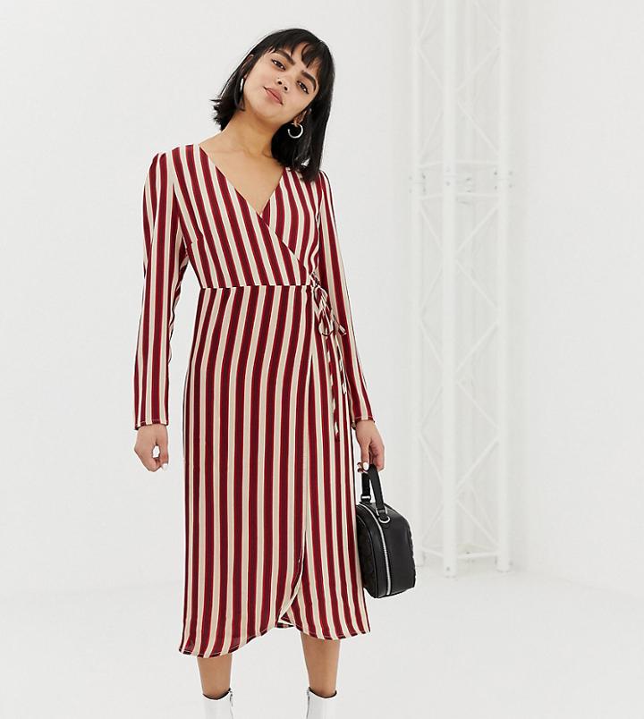 Glamorous Petite Midi Wrap Dress With Belt Tie In Stripe