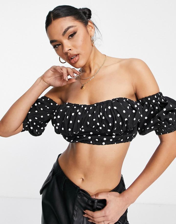 Love & Other Things Off Shoulder Crop Top In Polka Dot-black