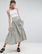 Asos Stripe Midi Skirt With Oversized Pocket - Green