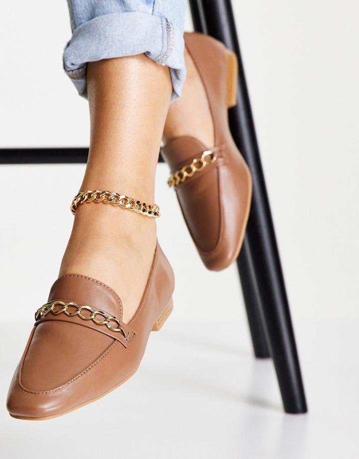 Asos Design Mingle Chain Loafers In Tan-brown