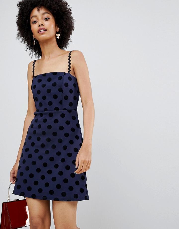 Nobody's Child Cami Dress In Flocked Spot - Navy