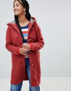 Esprit Hooded Toggle Coat With Check Lining - Orange