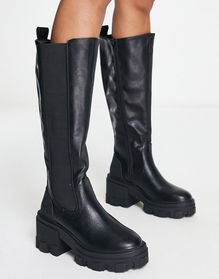 Asos Design Celestial Chunky Chelsea Knee Boots In Black