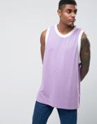 Asos Oversized Tank With Contrast Rib In Purple/white - Purple