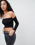 Asos Design Off Shoulder Shirred Top With 3/4 Sleeve - Orange