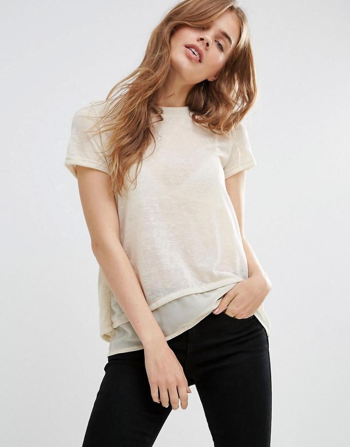 Vila Short Sleeve Double Layered Top - Brown