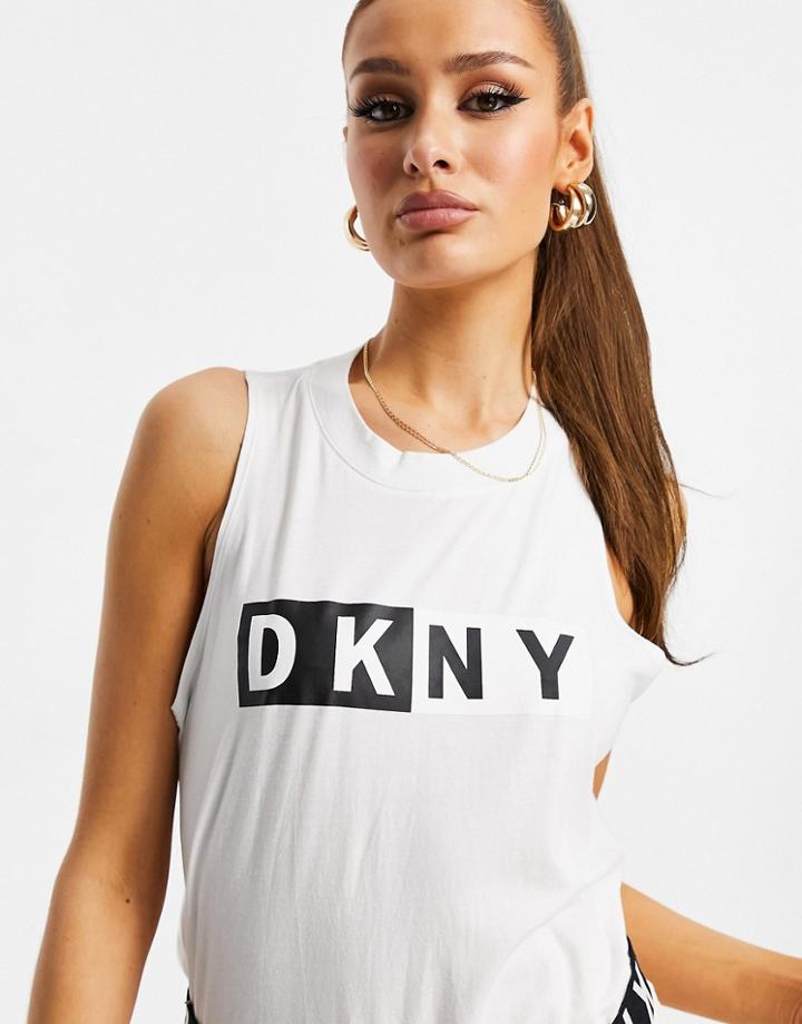 Dkny Two Tone Logo Tank Top In White