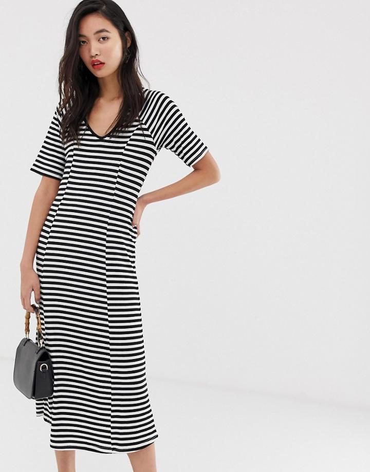 Vero Moda Ribbed Stripe Midi Dress-multi