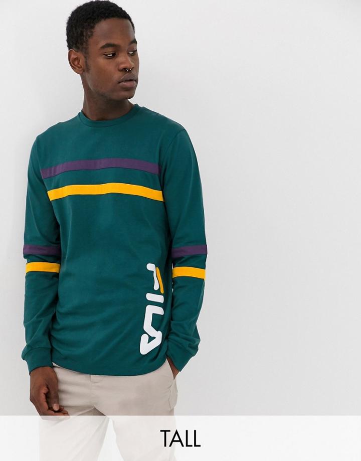Fila Tall Black Line Daniel Long Sleeve T-shirt With Logo In Green