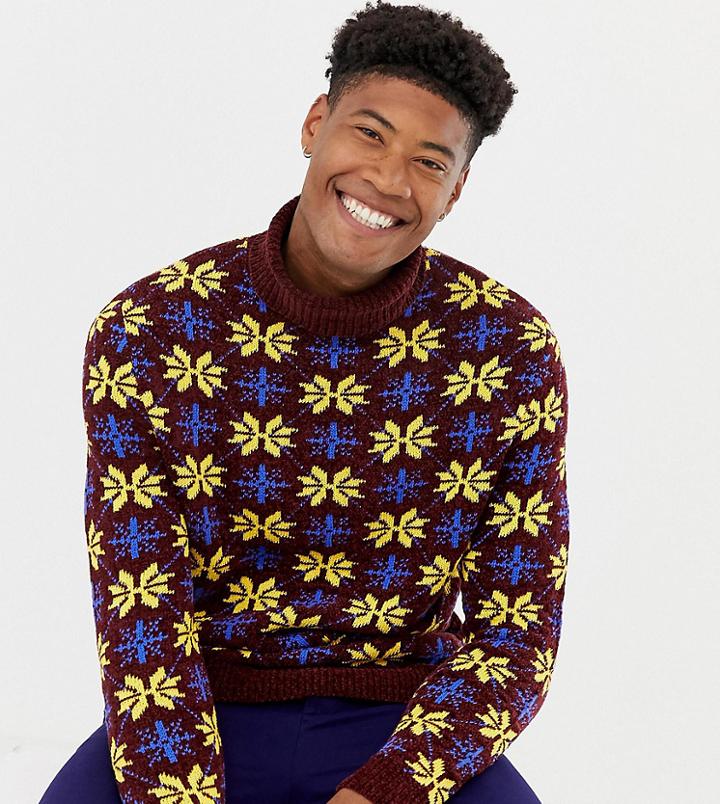 Asos Design Tall Holidays Sweater In Chenille In Burgundy-red