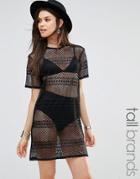 Missguided Tall Burnout Mesh Overlay T Shirt Dress - Black