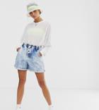 Collusion Elasticated Shorts In Vintage Bleach Wash - Blue