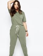 Asos Curve Washed Casual Jumpsuit With Drawstring - Green