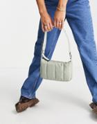 Asos Design 90s Nylon Shoulder Bag With Quilt In Sage-green