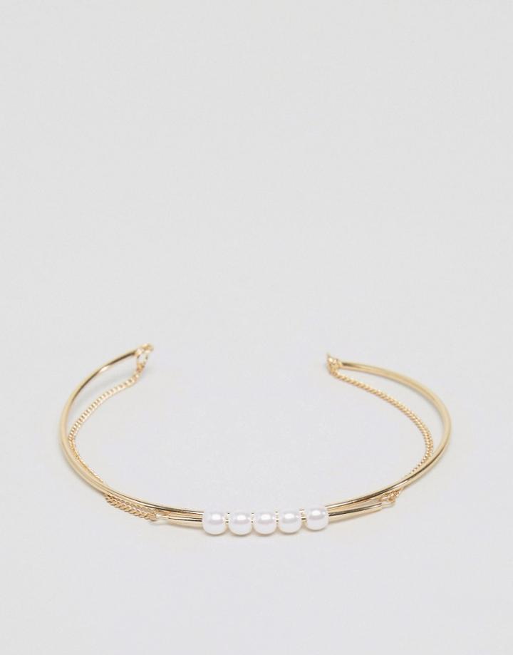 Asos Fine Multirow Cuff Bracelet - Gold