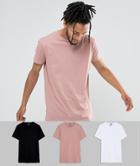 Asos Design Longline T-shirt 3 Pack Multipack Saving - Multi