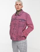 Asos Design Oversized Western Jacket In Overdyed Pink - Red
