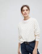 Esprit Polka Dot Sweat With Fleece Inner - White