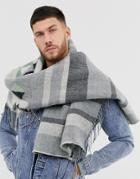 Asos Design Blanket Scarf In Gray Geo-tribal