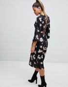 Prettylittlething Tie Back Midi Dress In Floral - Brown