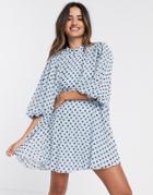 Asos Design Pleated Mini Smock Dress With Puff Sleeves In Polka Dot-multi