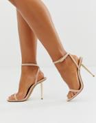 Asos Design Nation Metal Heel Barely There Heeled Sandals In Beige