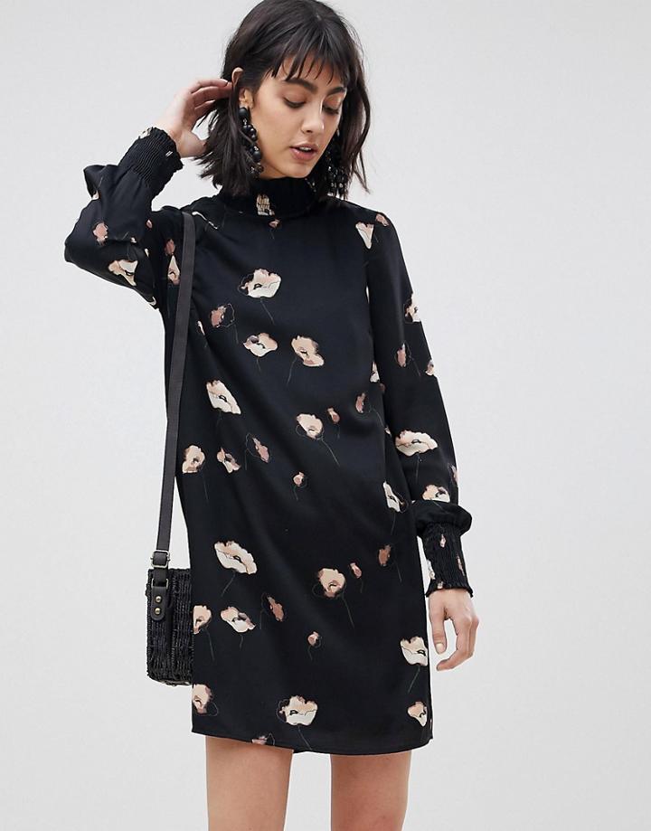 Vero Moda High Neck Floral Dress - Black